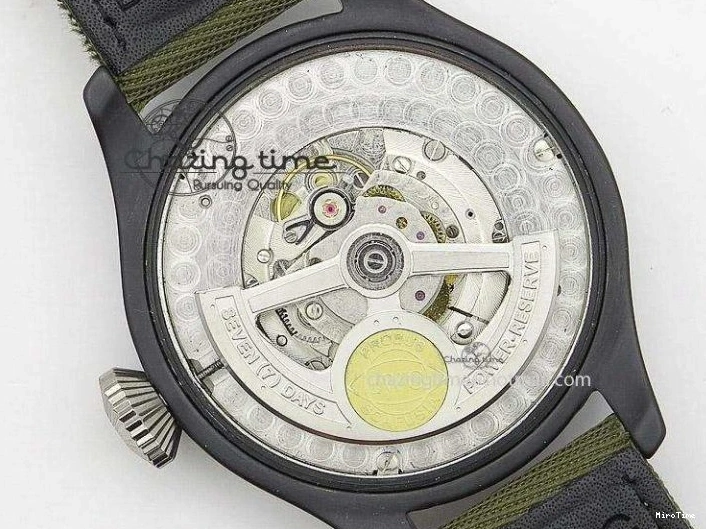 MIROTIME 0308 Big Pilot Top Gun Miramar PVD Plated Titanium on Green Nylon Strap A23J Refined 7398